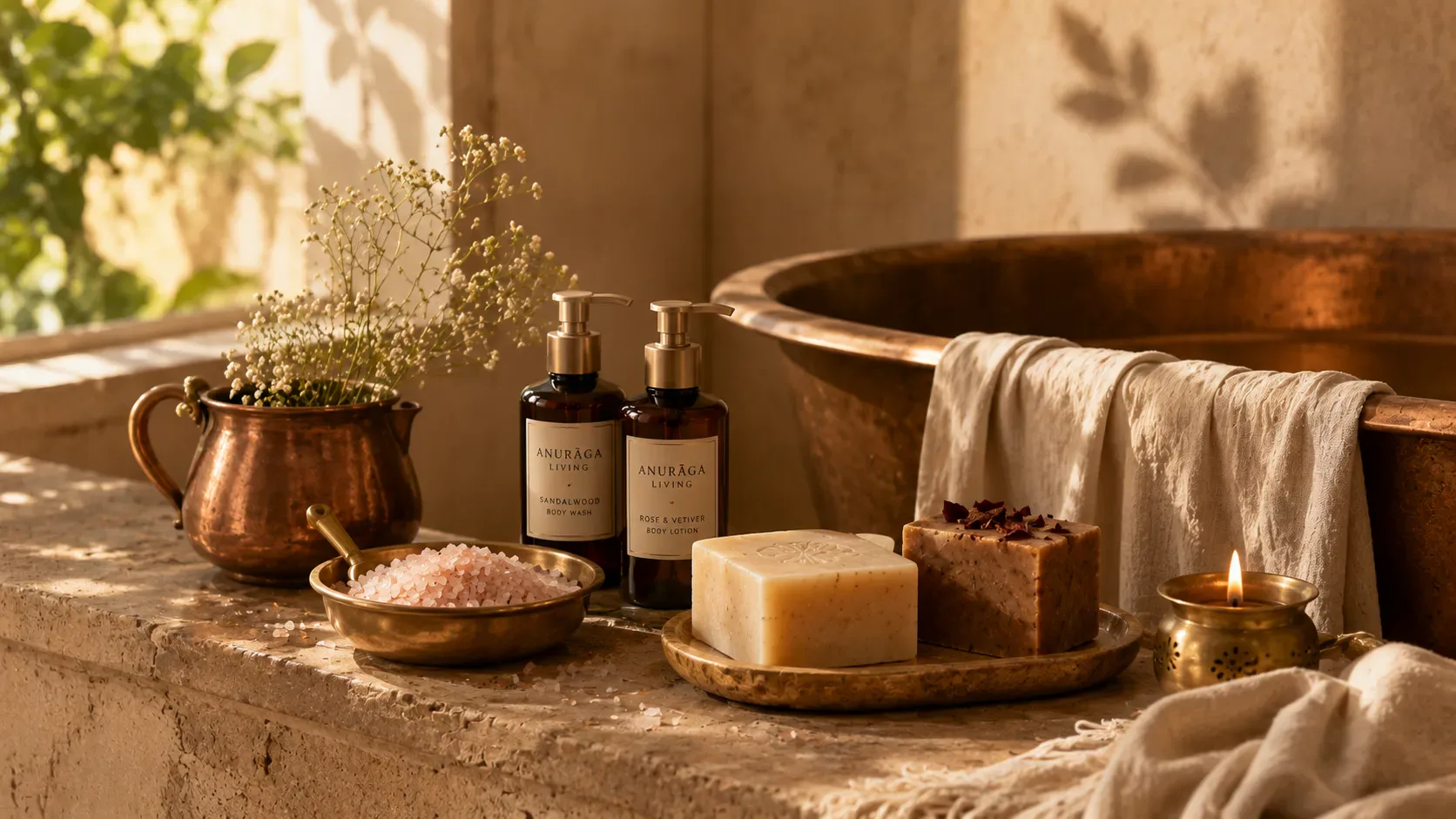 Luxury bath products including soap, oil and bath salts