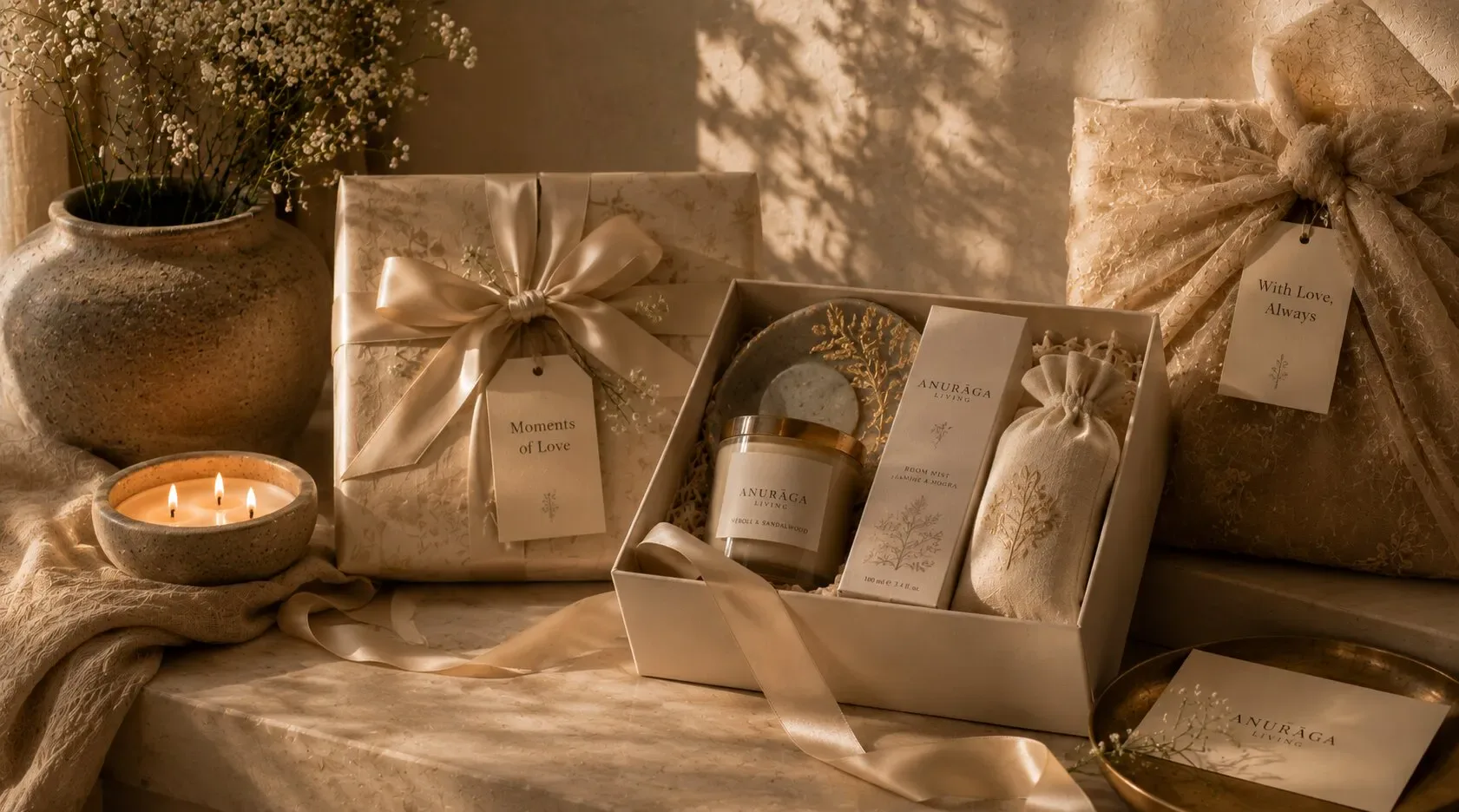 Luxury gift boxes wrapped in elegant textured paper
