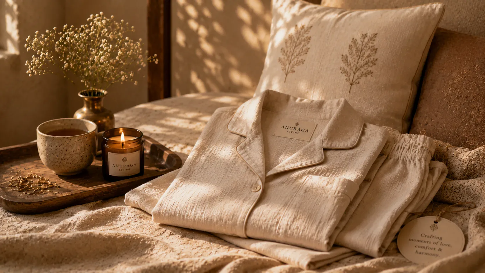 Premium loungewear folded in soft neutral tones