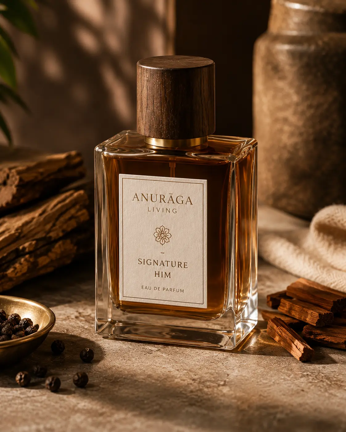 Anurāga Signature Perfume for Him in a matte glass bottle